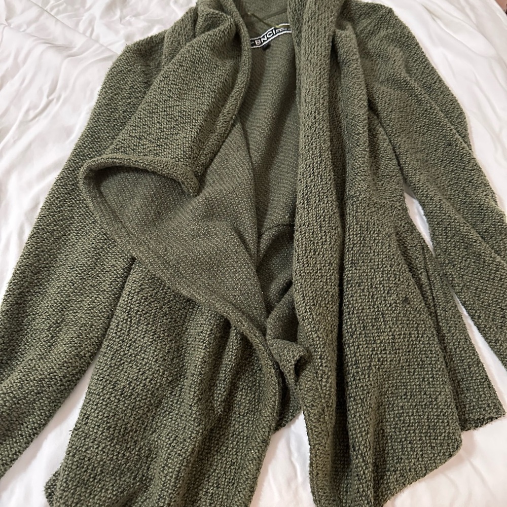 Olive Green Open Front Sweater